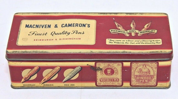 Rare Vintage Macniven & Cameron's Pen Litho Tin Box, Made in Edinburgh Birmingham, Antique Empty Collectible, Pen Organizer, Historical Item