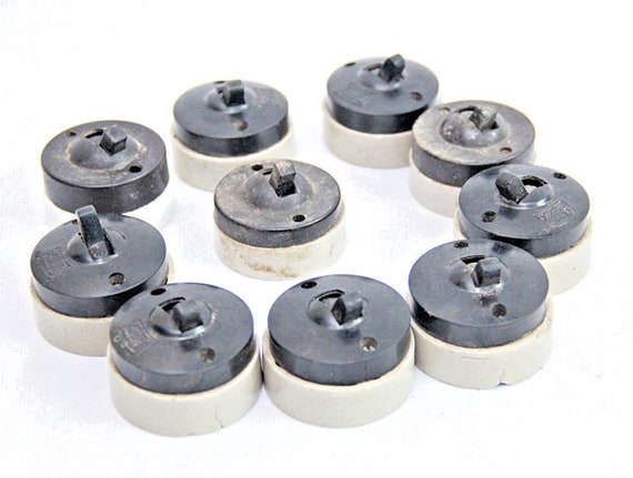 Set of 10 Vintage Black & White Bakelite/Ceramic Electric Switch Buttons Electrical Switches Retro Collectibles Nostalgic Industrial Accents