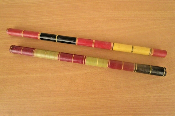 Vintage Carved Lacquer Painted Dandiya Sticks, Multi Colour Wooden Dandiya, Traditional Dance Sticks Set, Handmade Indian Decor, Collectible