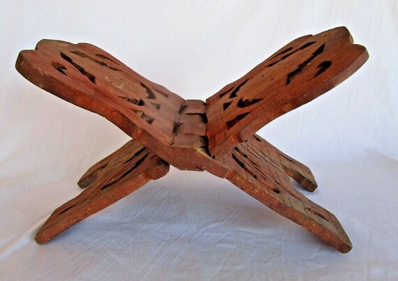 Rare Vintage Hand-Carved Wooden Holy Geeta/Quran Book Stand– Antique Book Holder | Indian Religious Collectible | Unique Spiritual Woodcraft