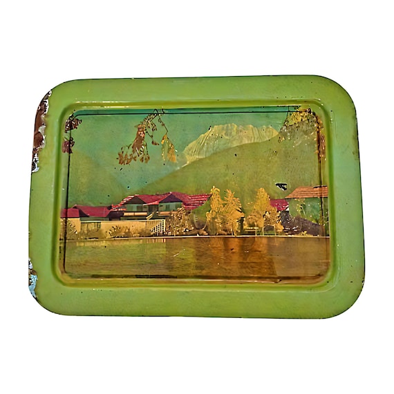 Vintage Litho Print Iron Tin Serving Tray– Unique Retro Design Antique Indian Artwork Collectible | Charming Decor & Functional Accent Piece