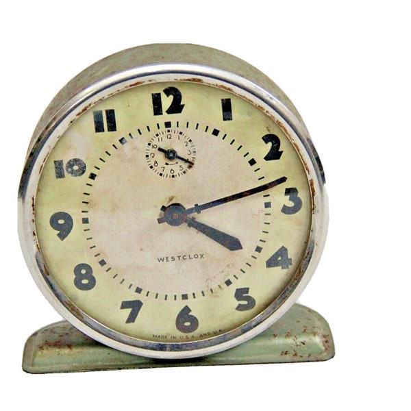 1927 Vintage Westclox Alarm Clock Metal Classic Green Not Tested USA & UK Made