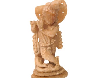 Estatua de Krishna de mármol, ídolo de Krishna antiguo, decoración de piedra blanca