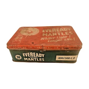 Vintage Eveready Mantles Tin Box: Antique Advertising Collectible