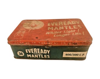 Vintage Eveready Mantles Tin Box: Antique Advertising Collectible