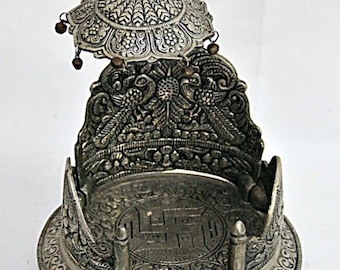 Hindu God Art | Laddu Gopal Singhasan Metal Throne, Antique Finish