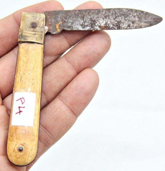 Vintage Folding Pocket Knife- Iron Blade and Bakelite Brass Handle, Collectible for Rustic Charm, Unique Gentleman’s Gift for Enthusiasts P4