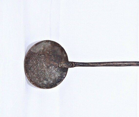 Hand Carved Vintage Tribal Fire Pit Spoon Oil Lamp India Forged Unique Antique Decor Collector's Piece Exquisite Craftsmanship Authentic 001