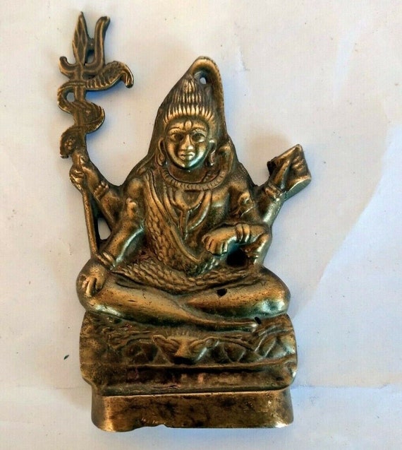 Vintage Hand Crafted Brass Shiva Statue– Antique Hindu God Collectible from India | Religious Figurine | Sacred Brass Artwork for Home Decor