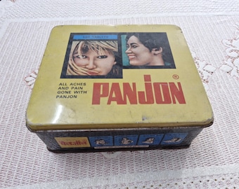 Vintage Panjon Medicine Tin Box Bombay India Pharmaceutical Advertising Metal Collectible