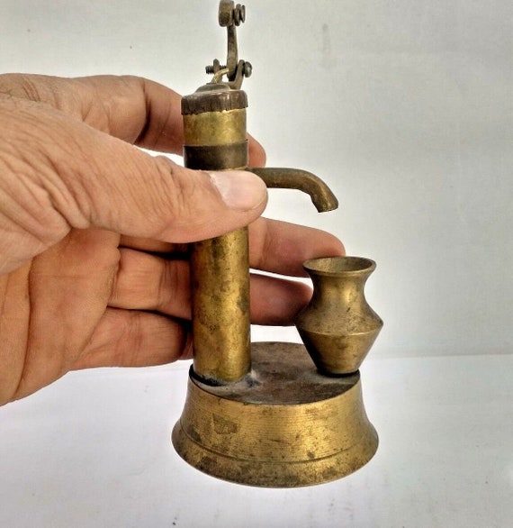 Hand-Pump Brass Toy, Unique Handcrafted Antique Model, Rich Patina Decor, Historical Brass Replica