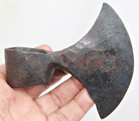 Vintage Hand-Forged Indian Rustic Iron Axe Head Collectible Cutting Tool Unique Artisan Craftsmanship for Home Decor and Display