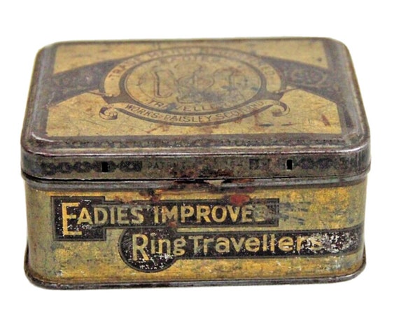 Vintage Eadie Bros & Co. Ltd Litho Tin Box Made in England for Eadies Ring Travellers, Antique English Collector's Piece, Old Tin Container