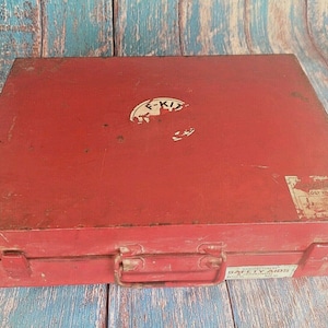 Vintage Red Metal First Aid Kit Box: Indian Medical Collectible