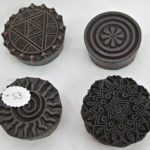 Vintage Hand-Carved Wooden Block Stamps: Textile Printing Blocks