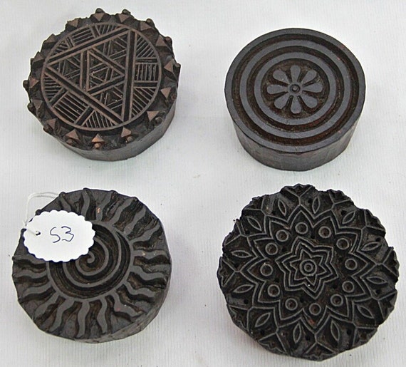 Wooden Block Stamps Textile Printing Blocks - Fabric Textile Design Stamps - Rare Vintage Hand-Carved Craft Tools for Artisans  Collectible