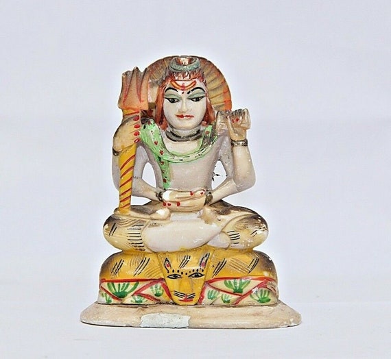 Rare Hand-Carved Marble Stone Lord Shiva Statue – Vintage Chapel Decor | India-Inspired Religious Art | Unique Hand Crafted Divine Sculpture