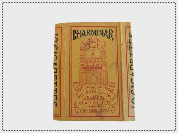 Vintage Charminar Cigarette Packet Vazir Sultan Daccan Retro Tobacco Design India, Smoking Memorabilia, Indian Tobacco Packaging