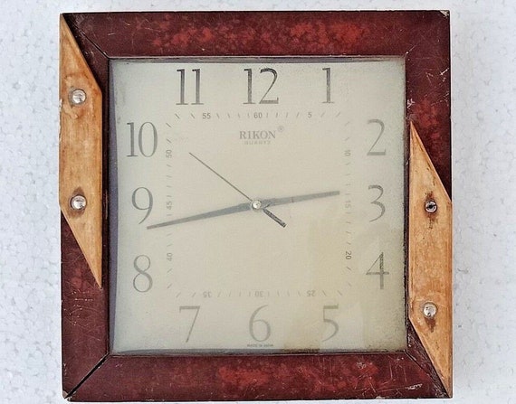 Vintage Old Wooden Fitted Wall Hanging Clock, Antique Decor, Functional Rustic Wall Clock, Unique Wooden Timepiece, Working Condition