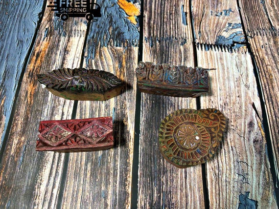Textile printing vintage wooden fabric stamp | handcarved traditional design for fabric art, crafts, and collectors