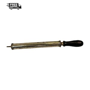 Vintage Metal Air Pump – Handheld Bicycle & Ball Pump with Wooden Handle, Rare Retro Equipment Collectible