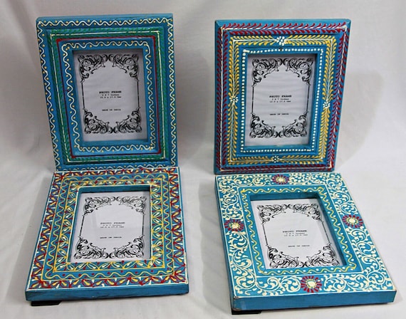 Hand Painted Wooden Photo Frame, Indian Folk Art Picture Frame, Vibrant Boho Home Decor, Unique Handmade Gift for Her