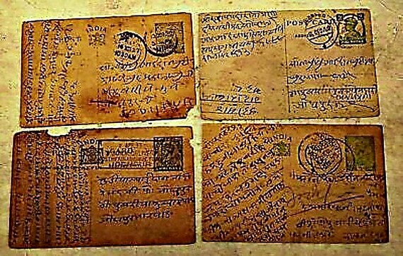1900s British India Handwritten Postcards Set of 4 Antique Postal Collectibles Original Vintage Correspondence Colonial-Epistolary Artifacts