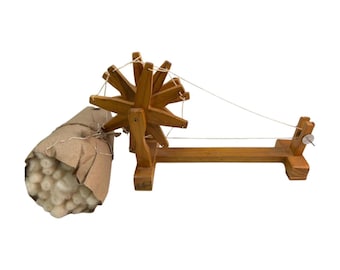 Wooden Gandhi Charkha Spinning Wheel, Miniature Tabletop, Rustic Fiber Art Decor