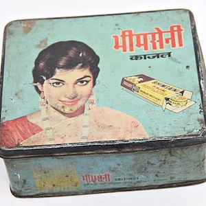 Vintage Bhimsaini Kajal Tin Box: Collectible Eye Makeup Container