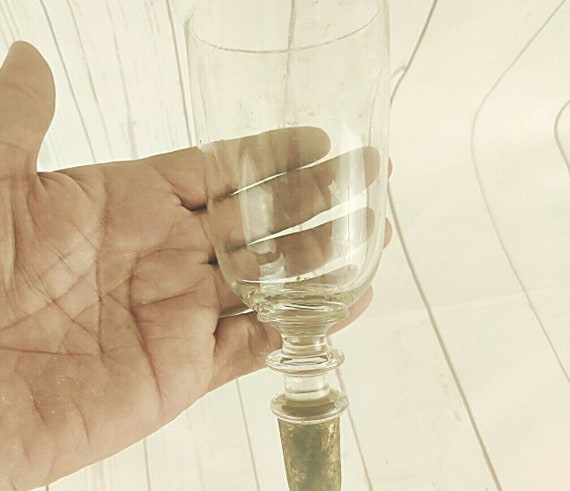Old Vintage Brass Bottom Hanging Wine Glass Clear Tumbler Unique Retro Collectible Kitchenware Antique Barware Decorative Piece