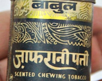 Vintage Babul Zafrani Patti Scented Chewing Tobacco Tin: Rare Indian  Advertising