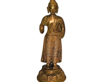 Handcrafted Brass Standing Buddha Statue | Meditation Altar Decor, Zen Sculpture