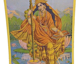 Celestial Harmony: Raja Ravi Varma's Reprint of Maa Saraswati With Veena Books, A Reverent Tribute to the Goddess of Knowledge and Arts