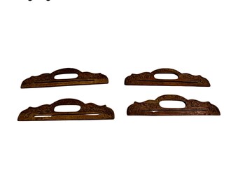 Set of 4 Vintage Wooden Primitive Wall Hooks, Rustic Farmhouse Coat Hangers