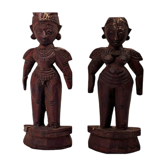 Red Sandalwood Marapachi Raja Rani Dolls | South Indian Wedding Figurines | Hand Carved Ethnographic Collector’s Art | Tamil Nadu Decor
