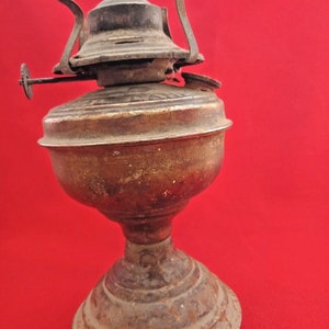 Large Vintage Antique Oil Wick Kerosene Lamp from India, Tribal Collectible Unique Iron Piece for Home Decor and Nostalgic Ambience