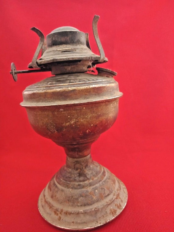 Large Vintage Antique Oil Wick Kerosene Lamp from India, Tribal Collectible Unique Iron Piece for Home Decor and Nostalgic Ambience