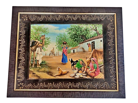 Rare Traditional Rajasthani UV Art Print with Synthetic Wooden Frame | Vibrant Indian Culture Wall Decor | Unique Gifting Option Collectible