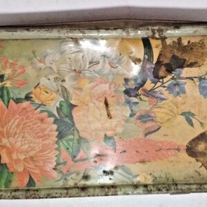 Gebrauchssüße Blechdose - Lithokunst-Blumendesign | Retro Vintage Unikat Sammler Dekor | Charmante Dekorative Aufbewahrung für Küche oder Büro