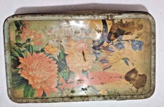 Retro Vintage Utility Sweet Tin Box – Floral Litho Art Design | Unique Collectible Decor | Charming Decorative Storage for Kitchen or Office