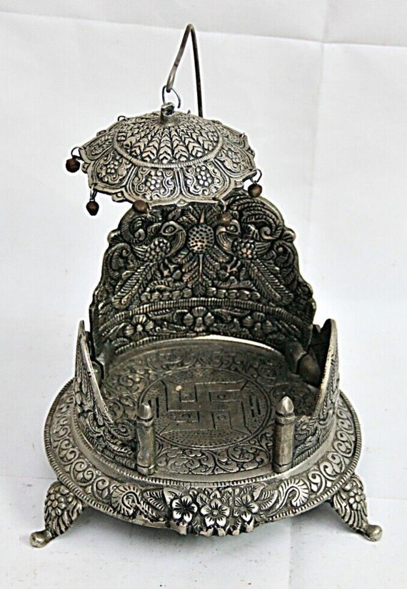 Antique Metal Finish Singhasan Seating for Laddu Gopal Statue, Rare Decorative Hindu God Idol Holder, Unique Religious Home Decor, Gift Idea