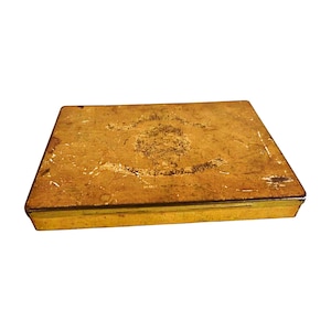Scatola di latta vintage State Express 555 per sigarette - Rara litografia londinese da collezione, pubblicità di tabacco d'epoca, cimeli e decorazioni retrò per fumatori