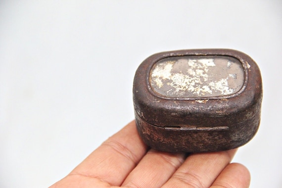 Small Tin Jewelry Box Hand Forged Iron Mirror Embedded Unique Keepsake in Vintage  Elegant Storage
