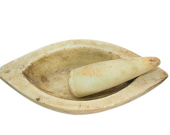 Vintage Stone Mortar and Pestle | Handmade Herb Grinder, Rustic Kitchen Decor
