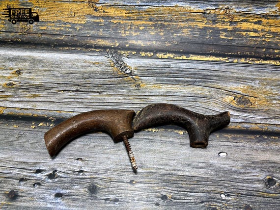 Pair of Antique Handcrafted Wooden Walking Stick Handles– Rare Vintage Indian Collectibles | Rustic Folk Art Display | Unique Cane Top Decor