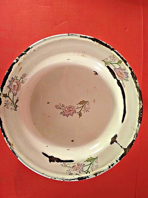 Rare Vintage Blue White Enamel Metal Plate, Round Porcelain Plate from India, Antique Rustic Tableware, Unique Collectible Decorative Piece