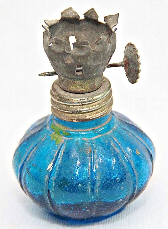 Rare Collectible Handcrafted Indian Oil Lamp, Vintage Brass and Blue Glass Kerosene Fixture, Elegant Decorative Light for Home & Art Lovers
