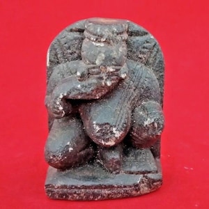 Vintage Hand Carved Stone Ganesha Statue: Hindu God Sculpture