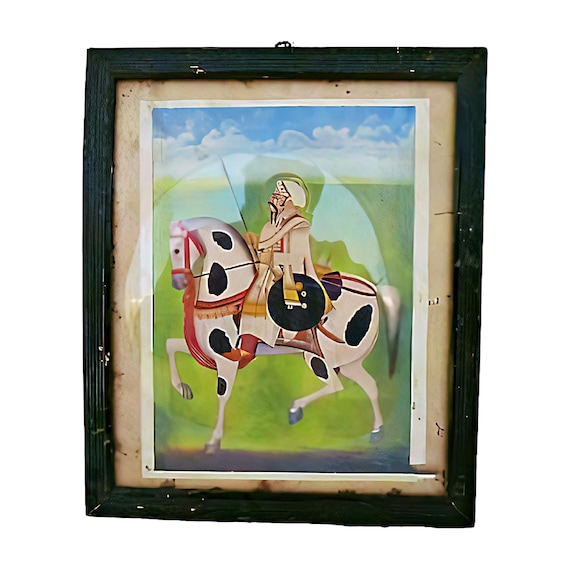 Rare Old Vintage King Rao Maldeo Rathore Litho Print– Wooden Framed Collectible, Unique Indian Art Decor for Home or Office Gallery Displays
