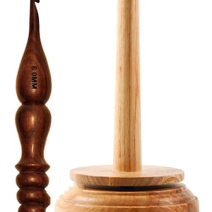 Unique Hand Crafted Wood Yarn Holder and Crochet Hook with Twirling Function 7 Hx4 W Perfect for Home Crafting and Crochet Projects